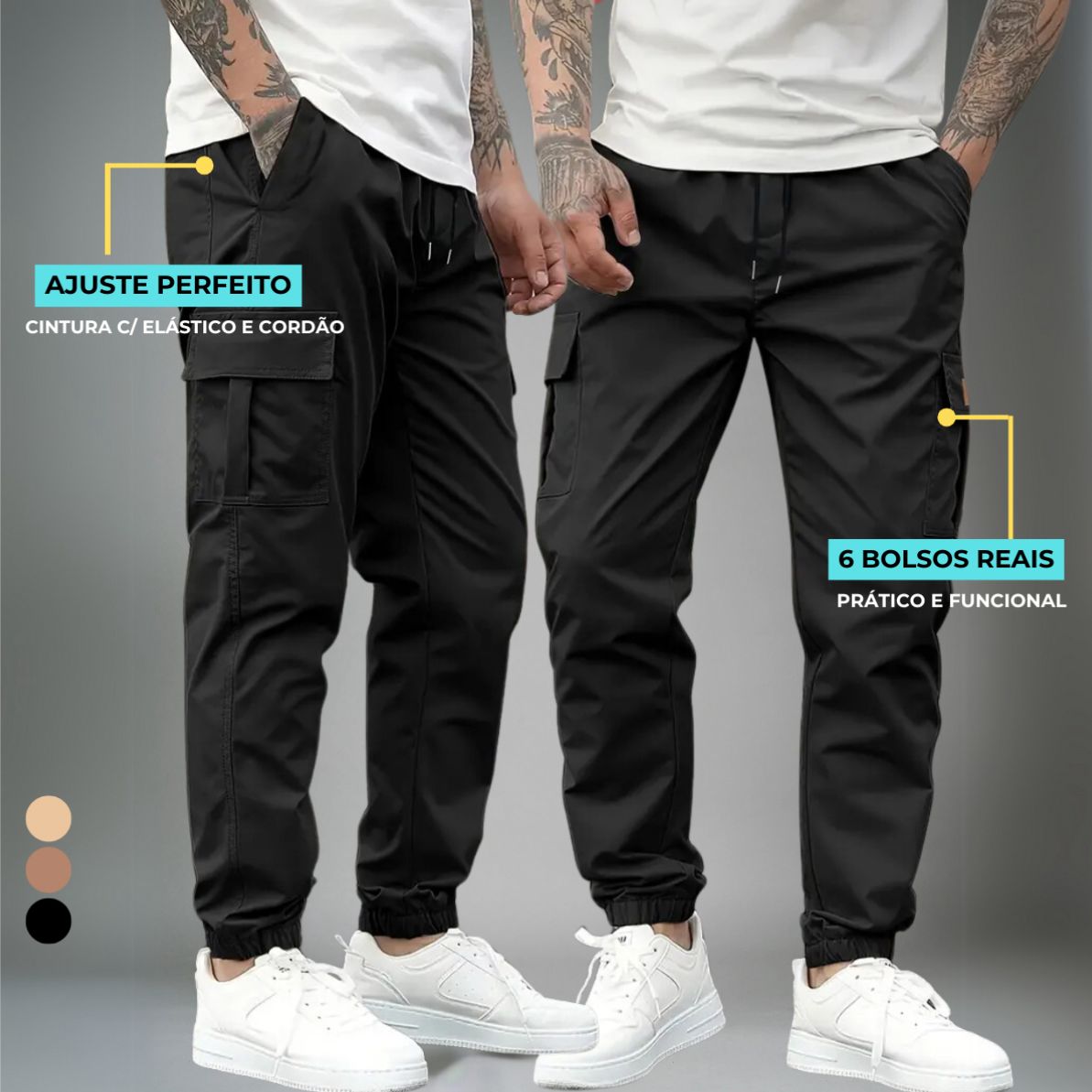 Calça Jogger Cargo Masculina Sarja Calca Streetwear Punho
